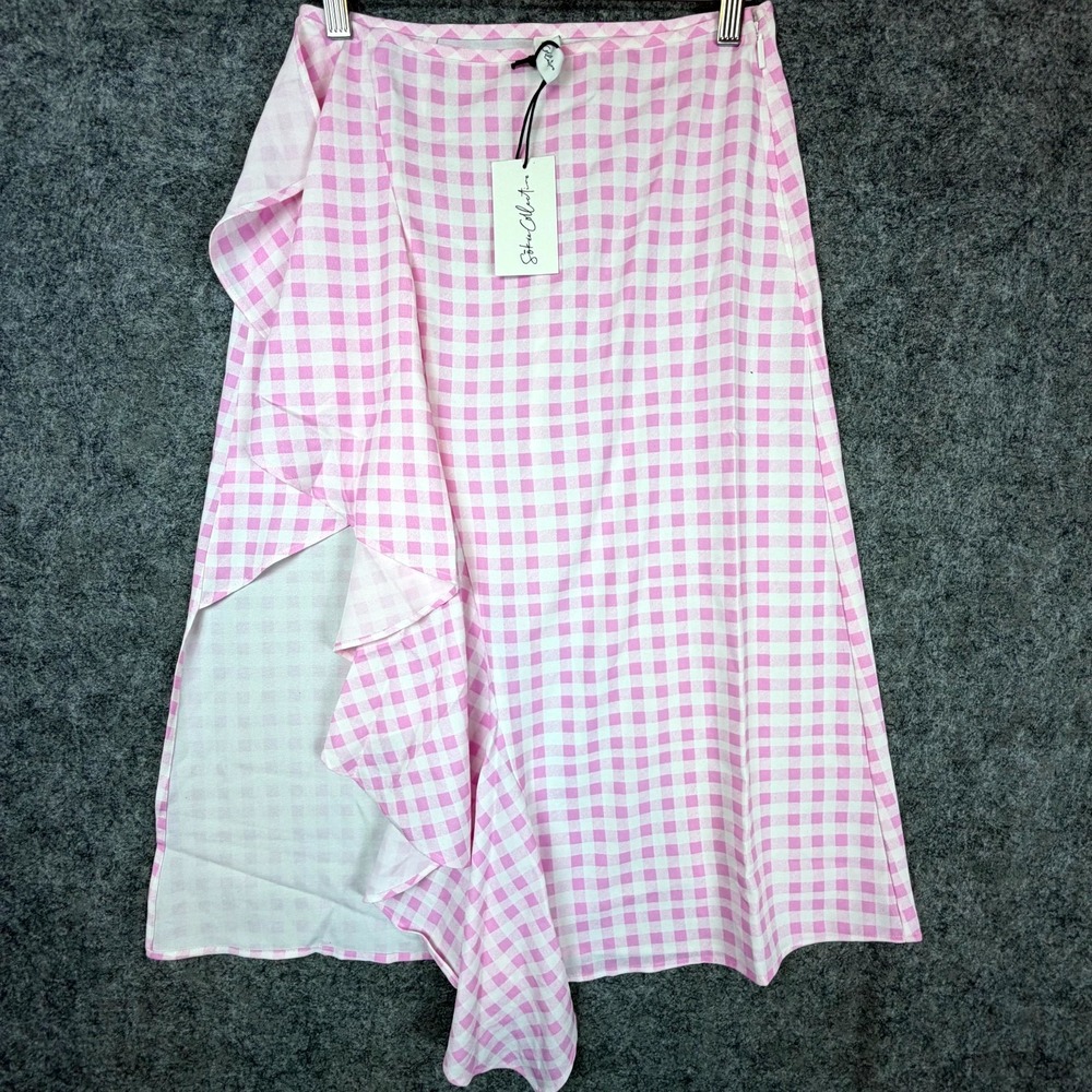 Sokie Collective Ruffle Skirt Womens Medium Pink Gingham Cottagecore Picnic‎